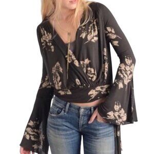Free People Bell Sleeve Surplice Tie Waist Wrap Top Blouse
